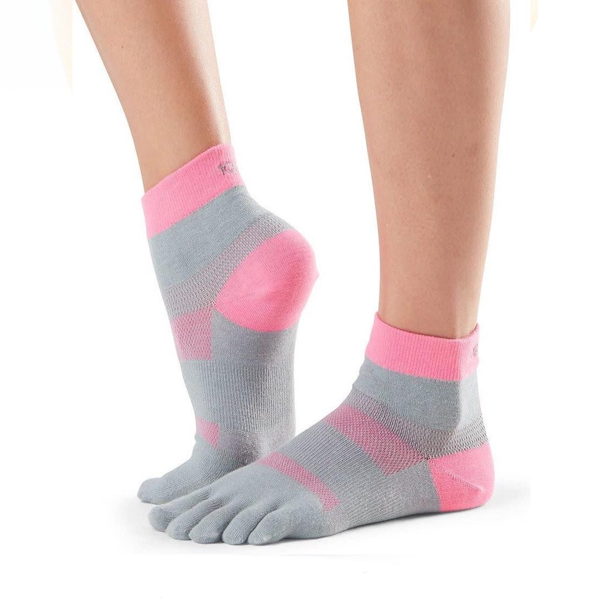ToeSox Sokken Met Tenen Minnie Flush-Grijs-Roze sportsokken met toe socks ofwel vijf tenen sokken kopen in kado set op Yoga-Pilatesshop