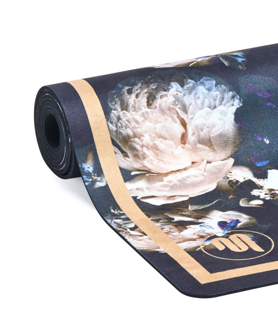 Luxe Eco Yoga Mat Peony Print With Gold Trim - 3 mm - MoveActive Luxe Eco Yoga Mat Peony Print With Gold Trim - 3 mm - MoveActive