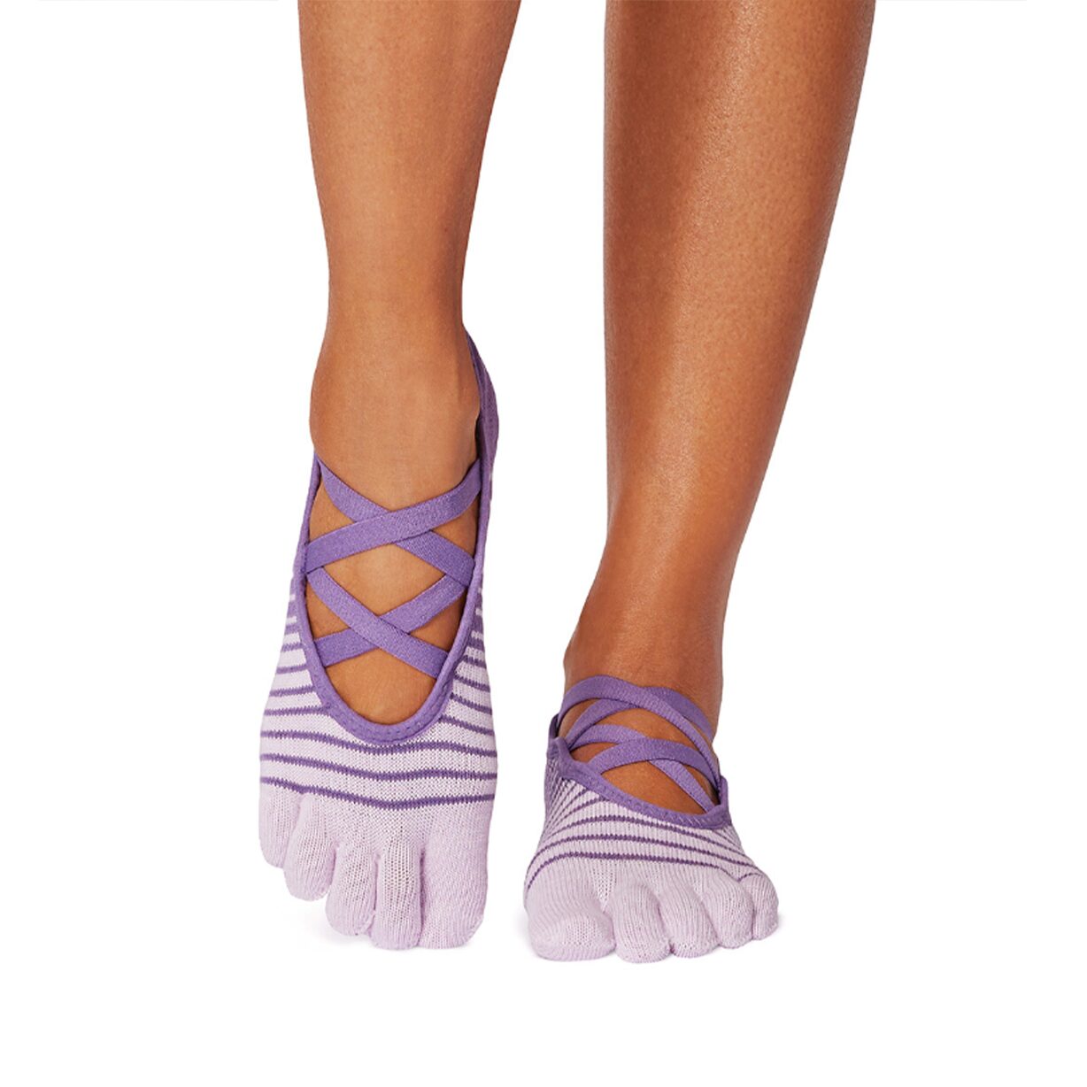Antislip Sokken Elle met Tenen Grape Stripe - ToeSox Antislip Sokken Elle met Tenen Grape Stripe - ToeSox